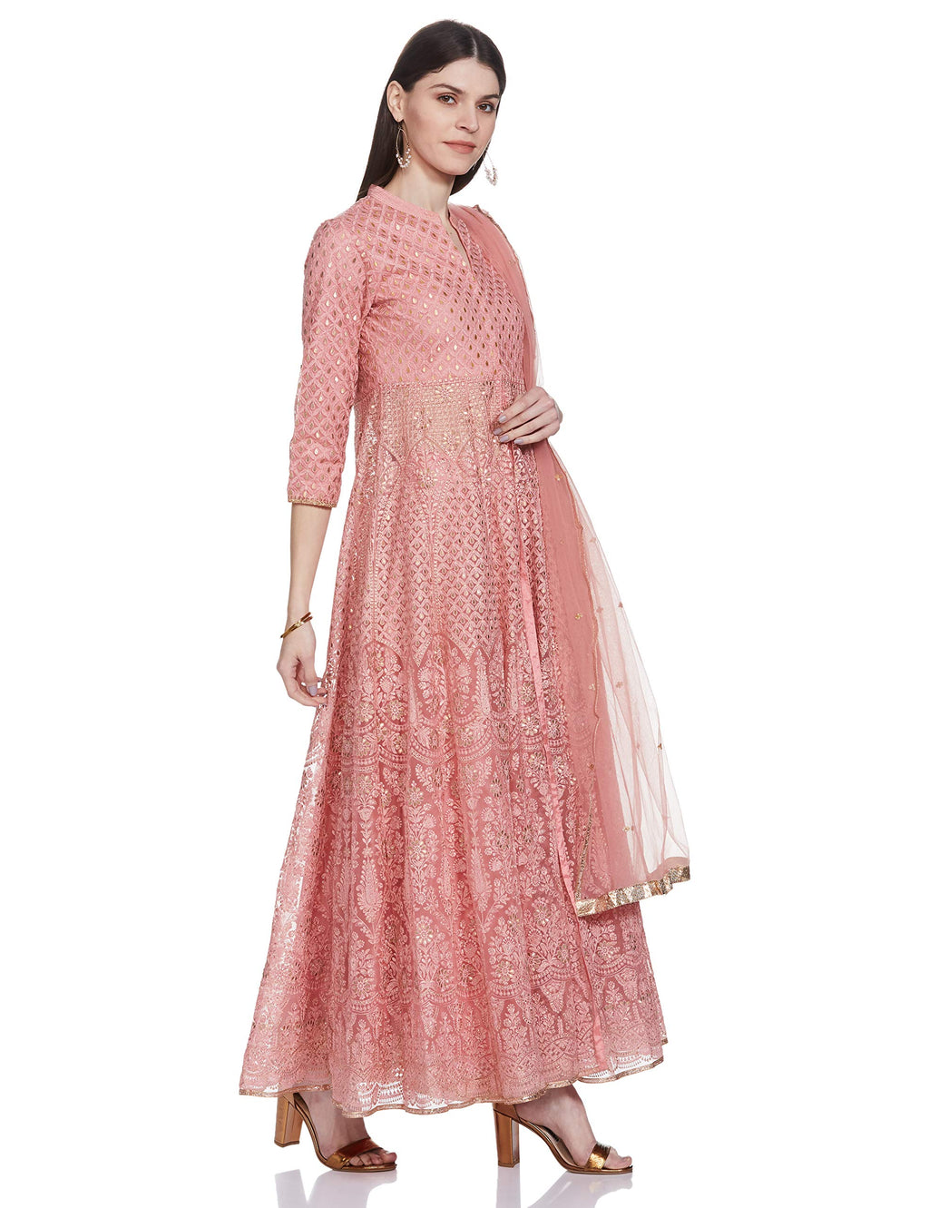 Biba Dusky Pink Front Open Anarkali Suit Set