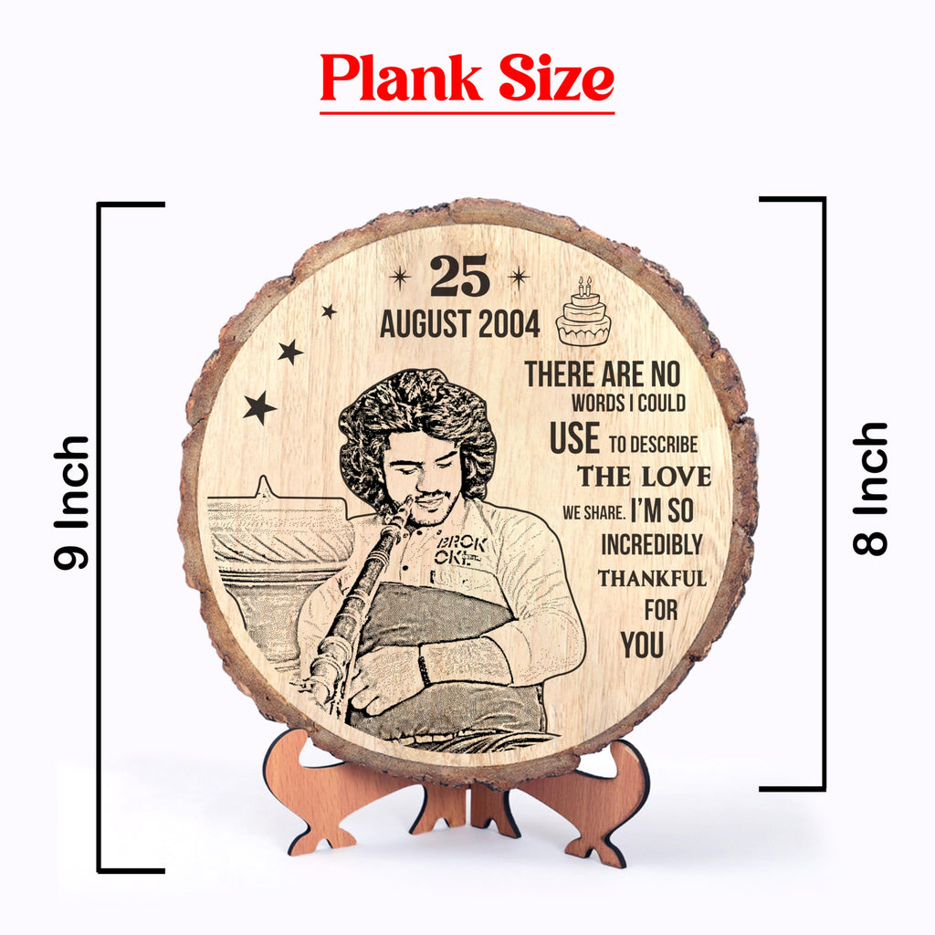 Personalized Engraved Natural Wooden Slice Photo Frame With Wood Stand for Valentine's Day, Valentine Gift for Girlfriend Boyfriend Husband Wife-Valentine Day (8 Inches, Brown, Tabletop)