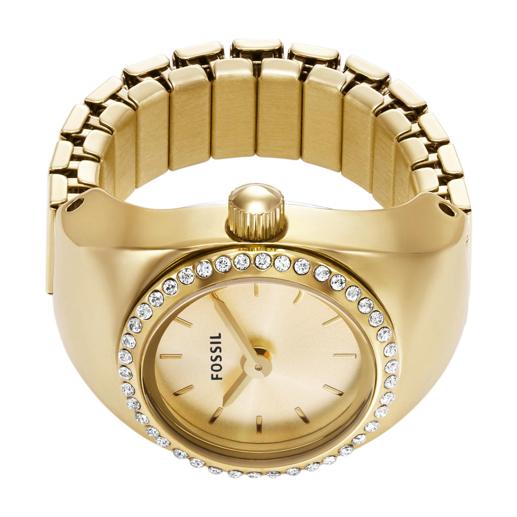 Fossil Women's Quartz Stainless Steel Two-Hand Watch Ring, Watch Rings for Women, Color: Gold Glitz (Model: ES5319)