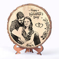 Personalized Engraved Natural Wooden Slice Photo Frame With Wood Stand for Valentine's Day, Valentine Gift for Girlfriend Boyfriend Husband Wife-Valentine Day (8 Inches, Brown, Tabletop)