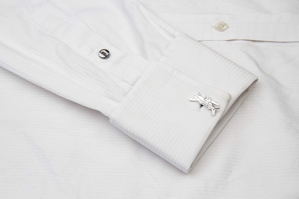 Knighthood Executive Aviation Piper Plane Cufflinks for Men Silver Shirt Cuff Links Business, Wedding Gifts with Gift Box