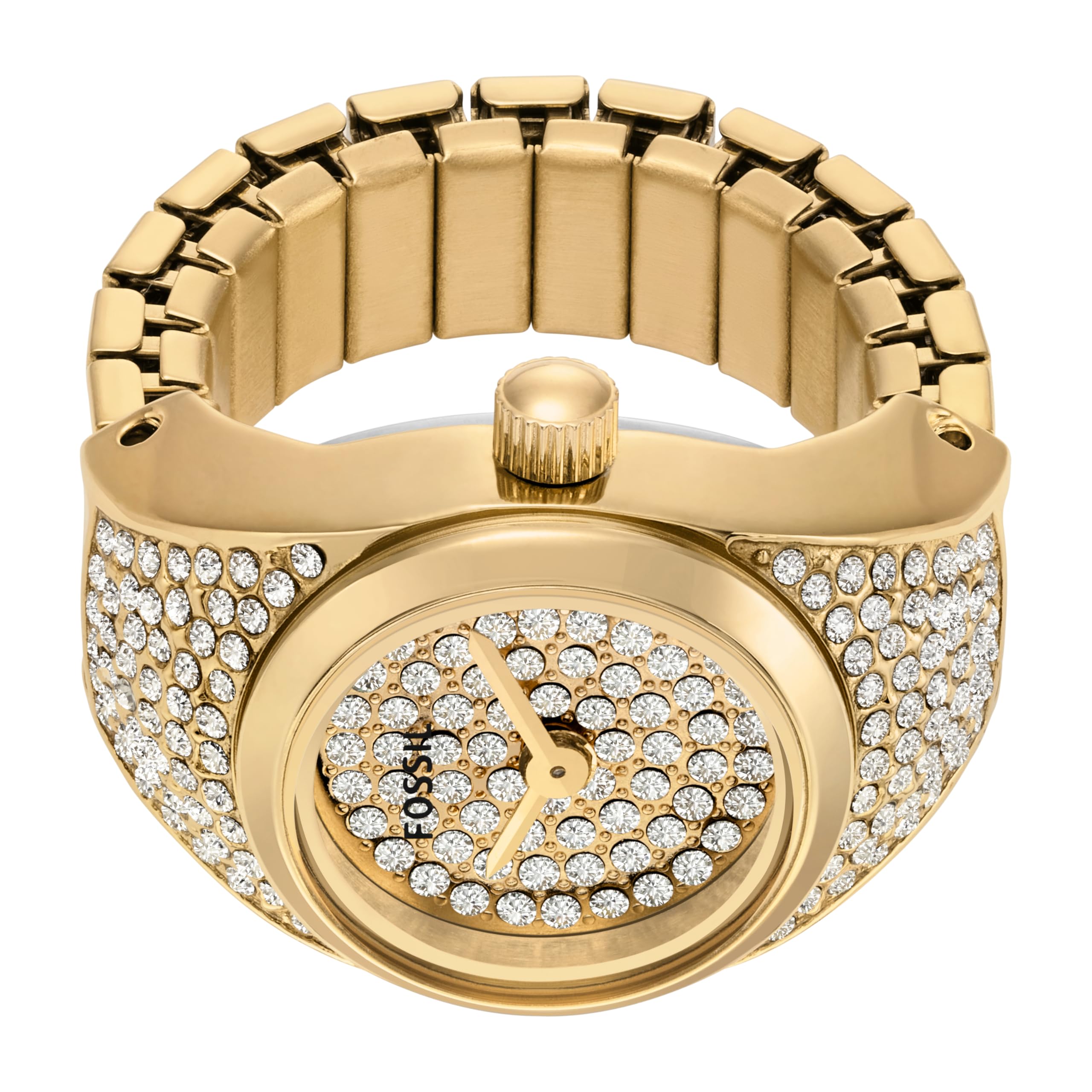 Fossil Women's Quartz Stainless Steel Two-Hand Watch Ring, Watch Rings for Women, Color: Gold All-Over Glitz (Model: ES5246)