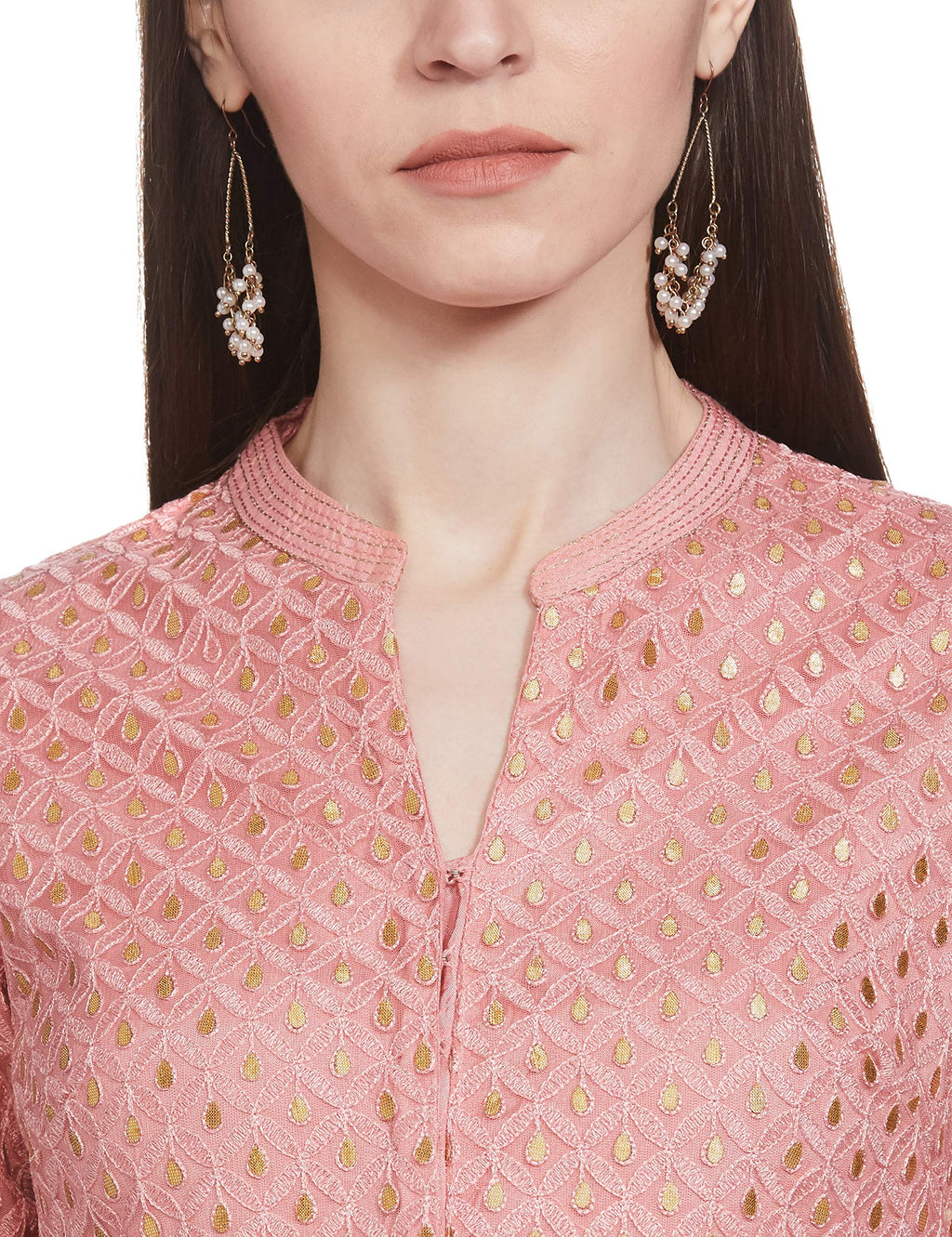 Biba Dusky Pink Front Open Anarkali Suit Set